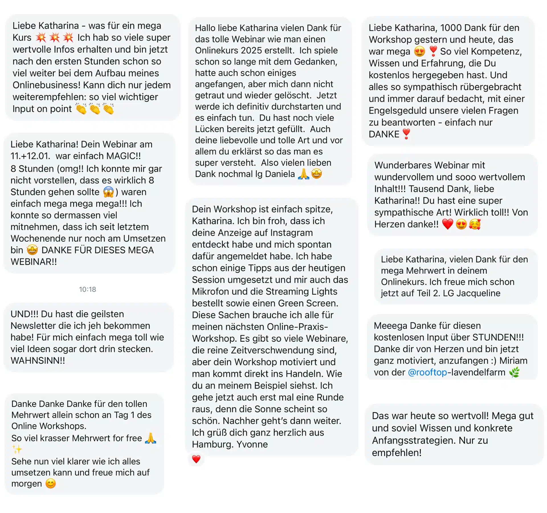 Feedback von Teilnehmerinnen aus Katharinas Workshops und Webinaren